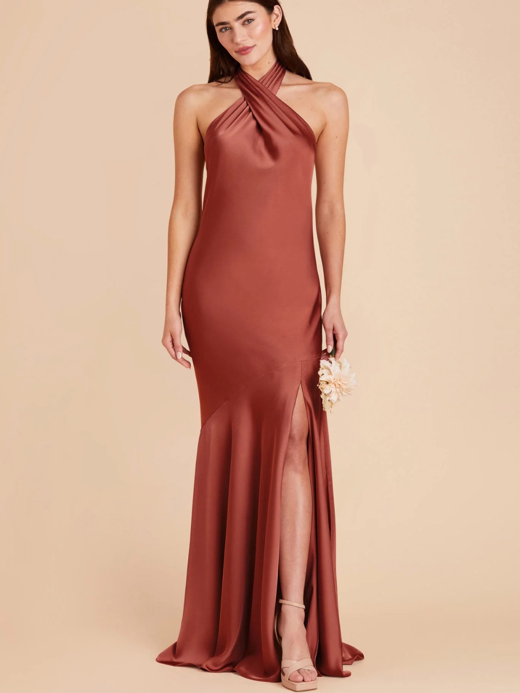 Birdy Grey Satin Cross-Neck Maxi Dress